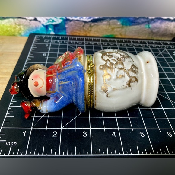 LARGE Vintage Snowman Limoges Style Hinged Trinket Box - Picture 4 of 11